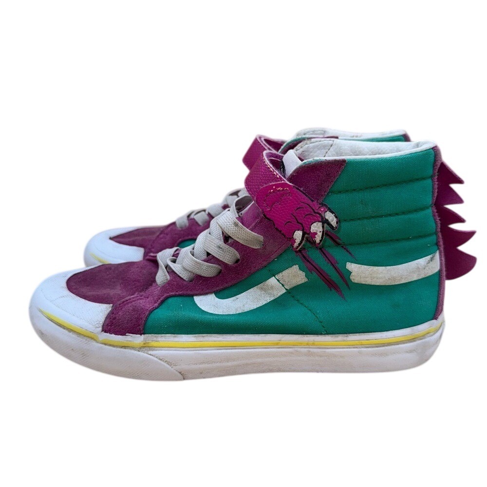 Vans Kids Purple & Green Dino Sk8-Hi Reissue 138 Sneakers, Kids Size 3, Preowned
